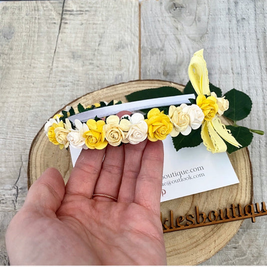 Lemon White and Yellow Flower Headband
