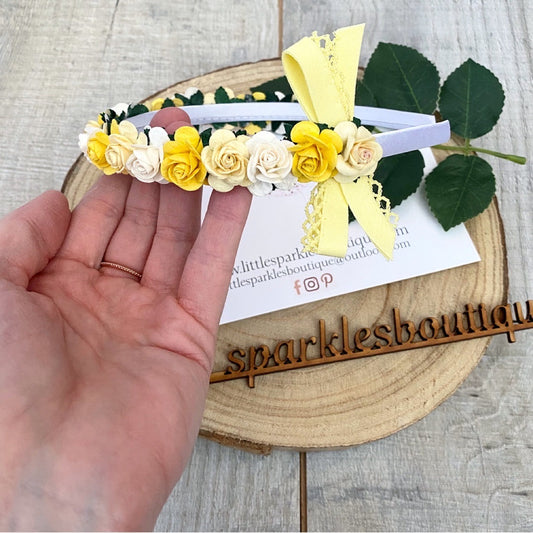 Lemon White and Yellow Flower Headband